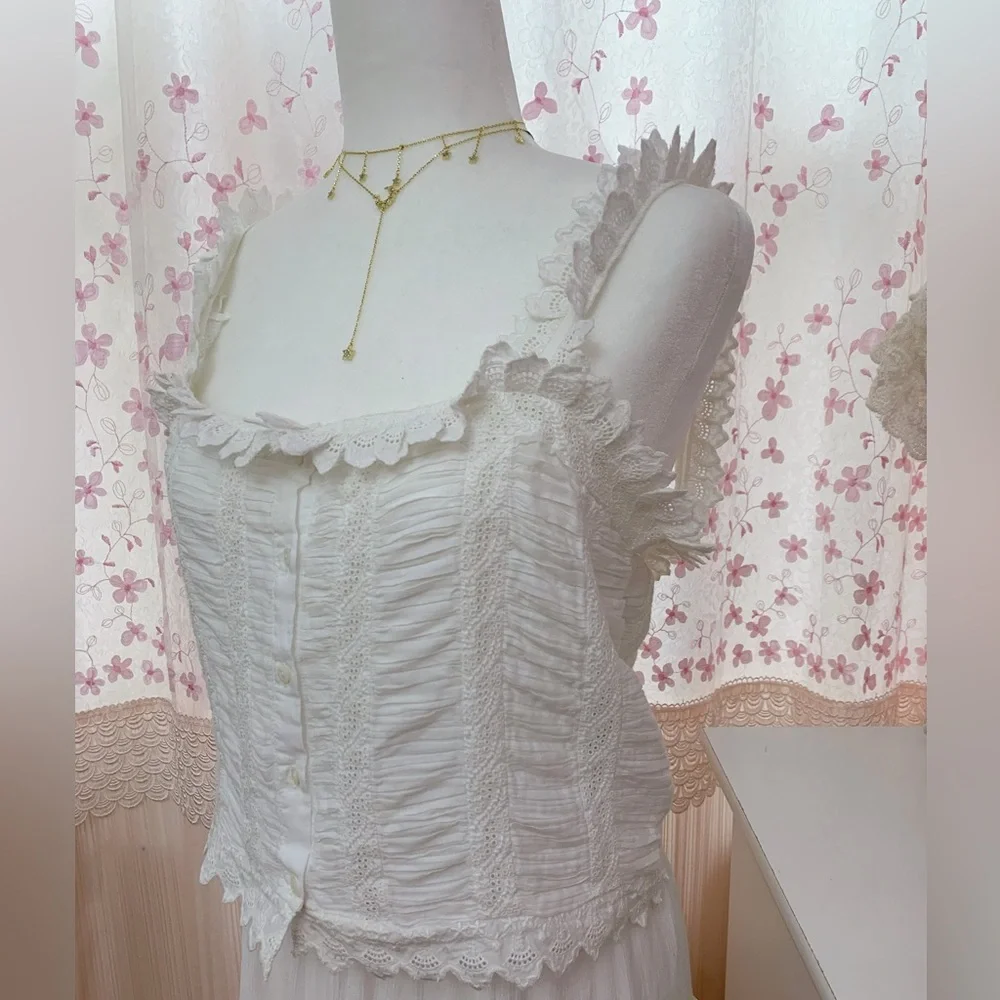 Doen Net Sustain Ari Broderie Anglaise And Ruched Organic Cotton-Voile Top - Picture 4 of 5